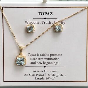 BLUE TOPAZ GOLD & SILVER NECKLACE & EARRINGS